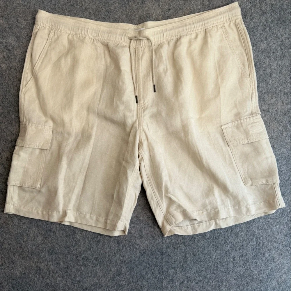 Cubavera Cargo Shorts Mens XXL Beige Linen Blend Drawstring Coastal Minimalist